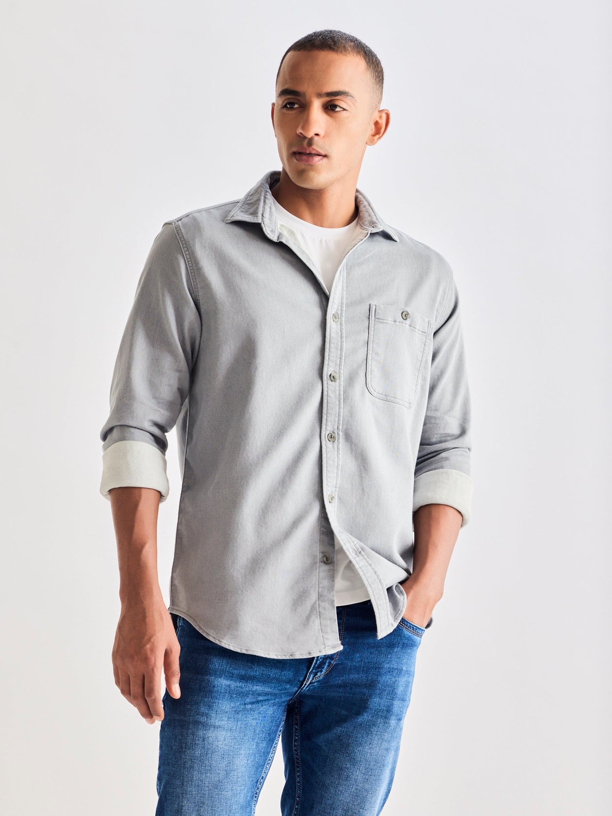 Mens Clothing Denim Stylish Solid Comfortable Shirts Buy Grey