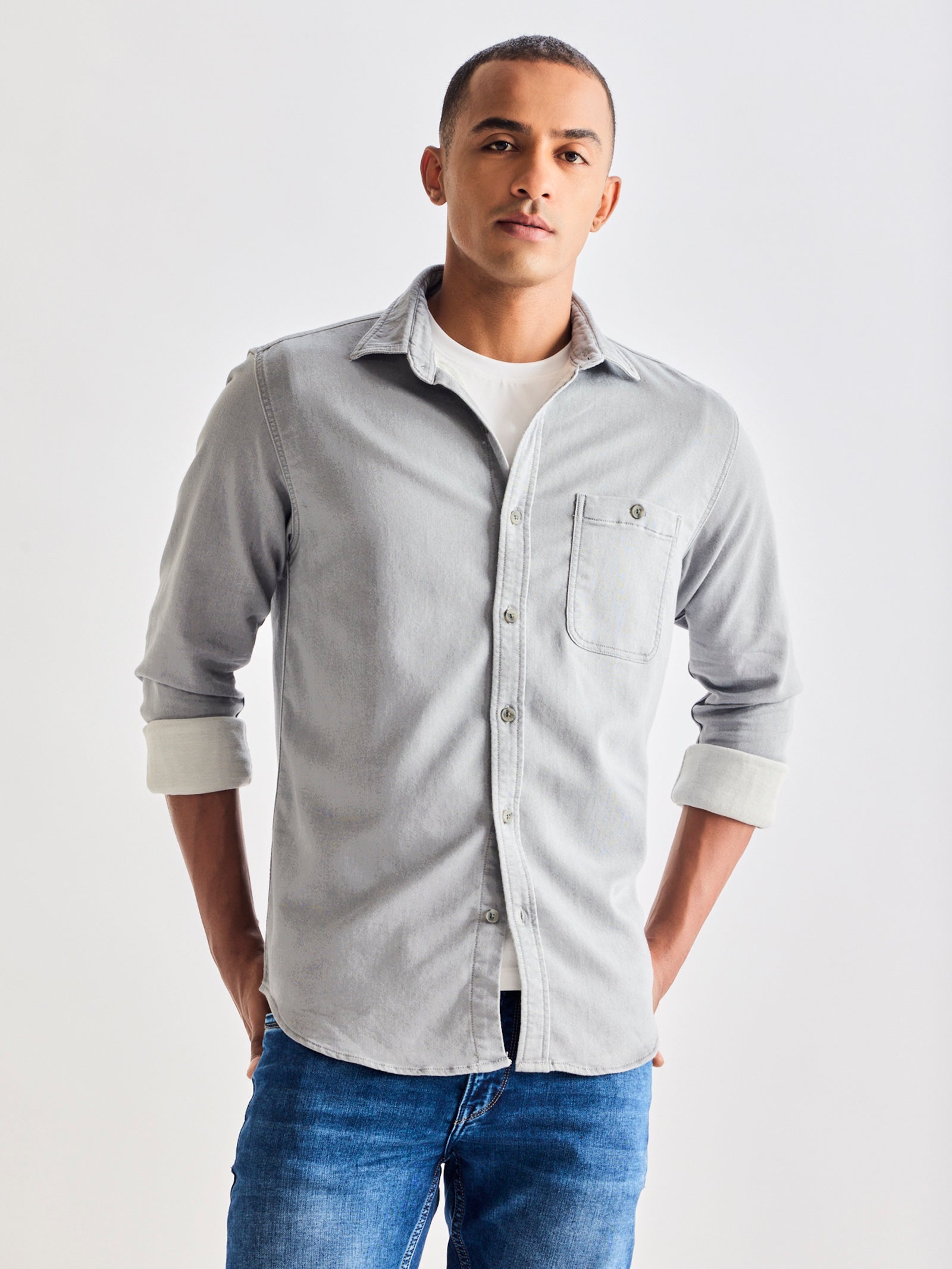 Grey jean shirt deals
