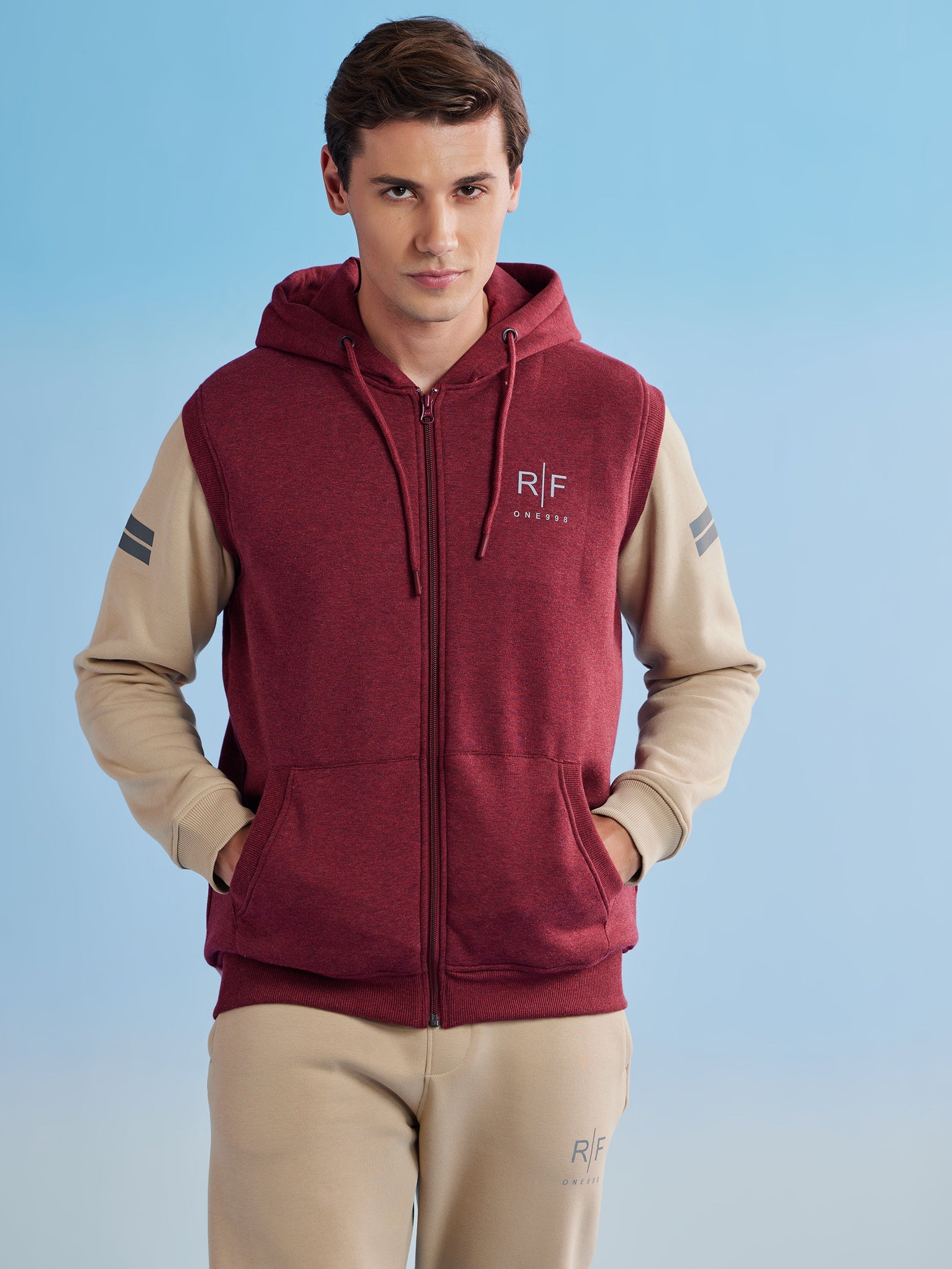 Red Fleece Sleeve Less Hooded Sweatshirt