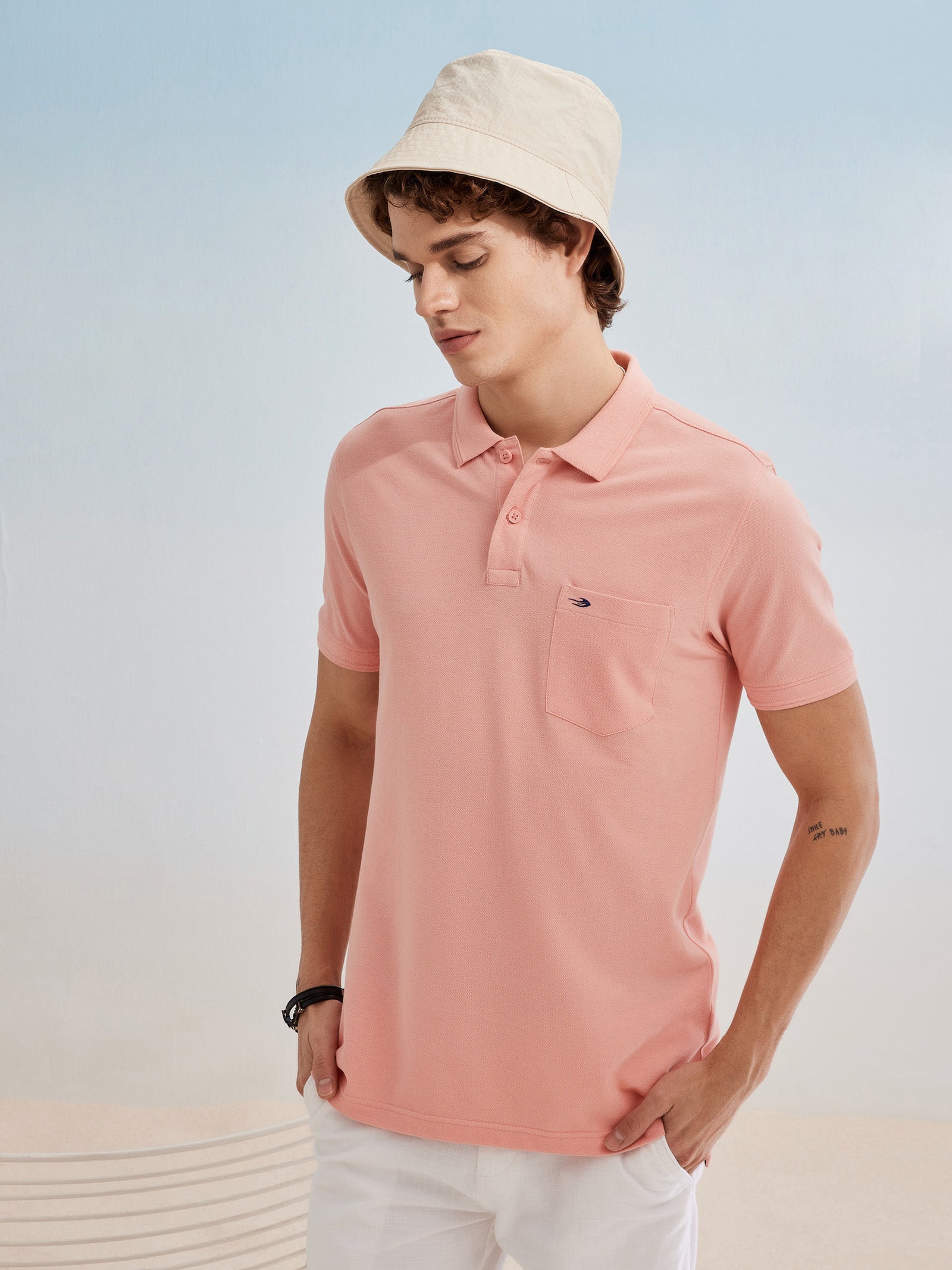 Pink Solid Polo T-Shirt