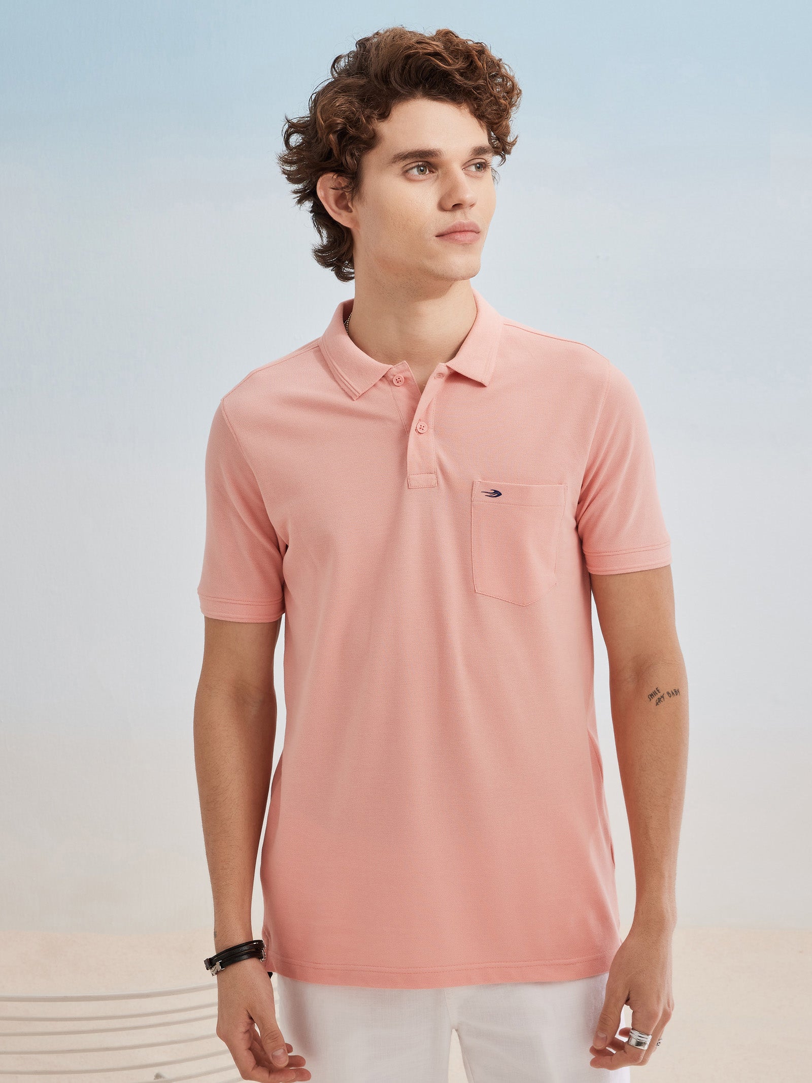 Pink Solid Polo T-Shirt