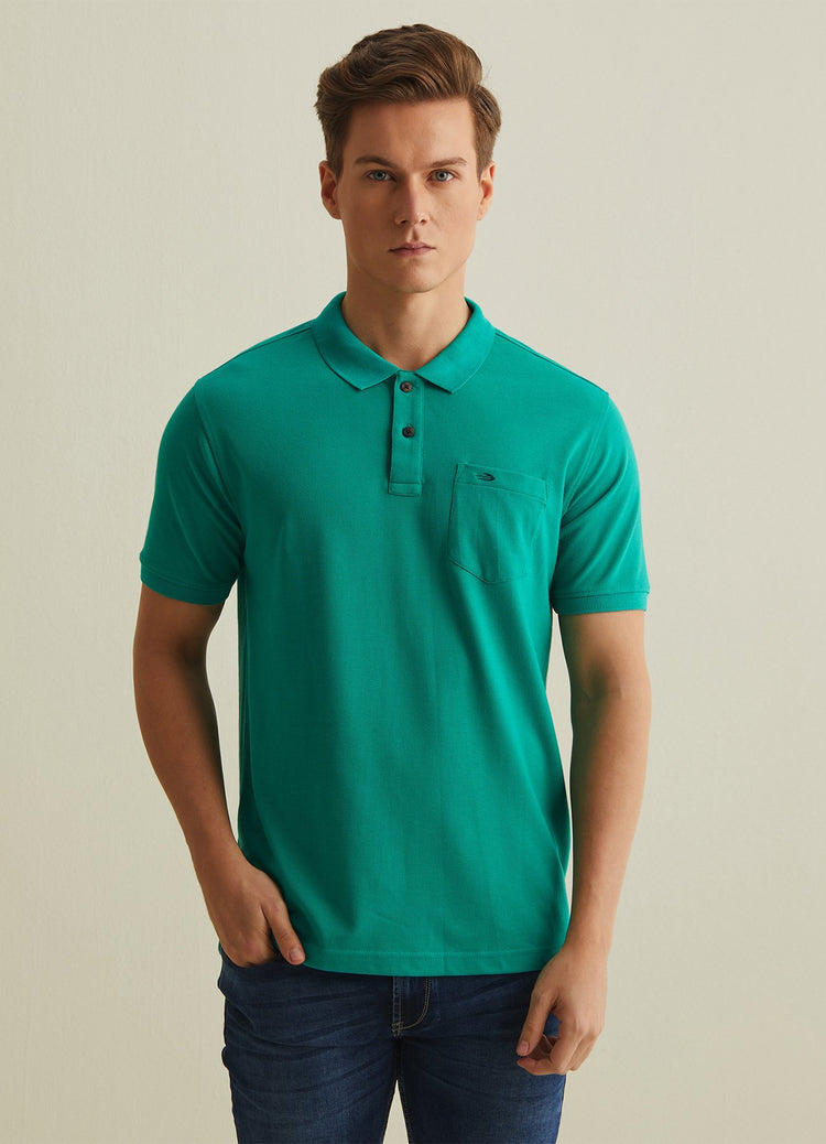 Teal Green Solid Polo