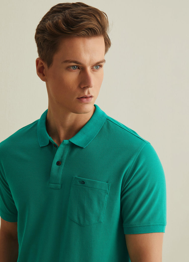 Teal Green Solid Polo