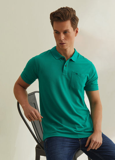 Teal Green Solid Polo