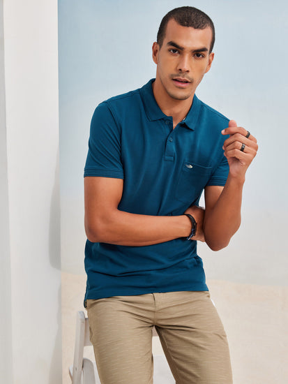 Blue Solid Polo T-Shirt