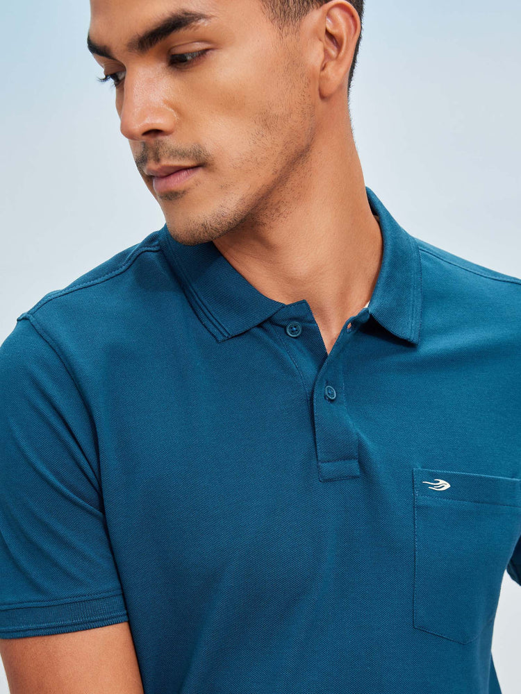 Blue Solid Polo T-Shirt