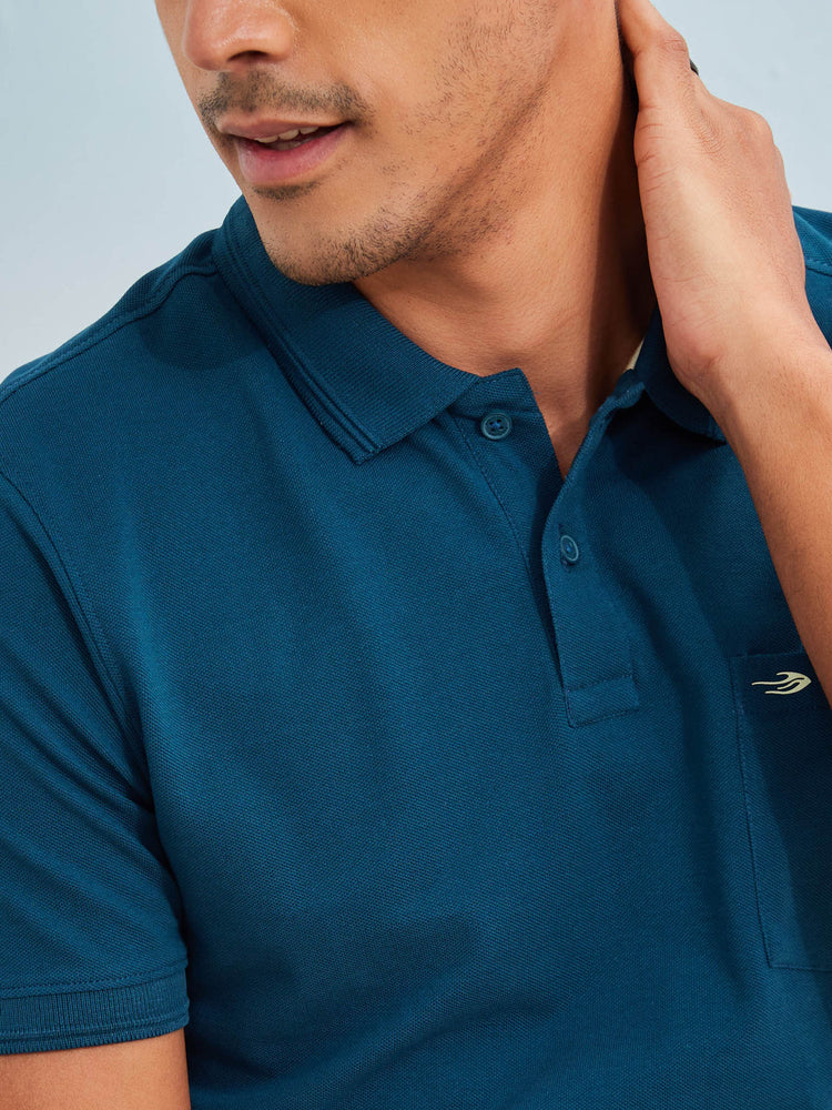 Blue Solid Polo T-Shirt