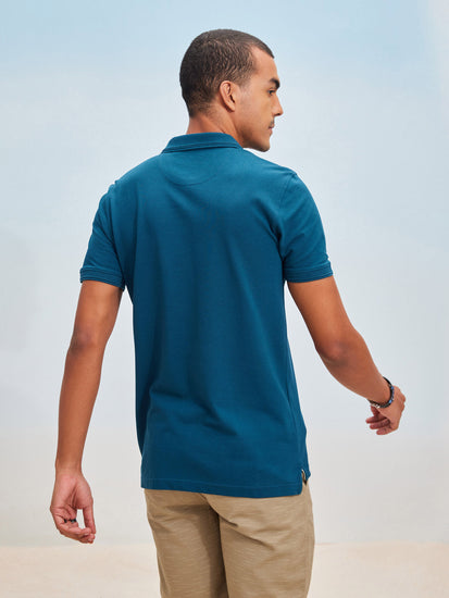 Blue Solid Polo T-Shirt