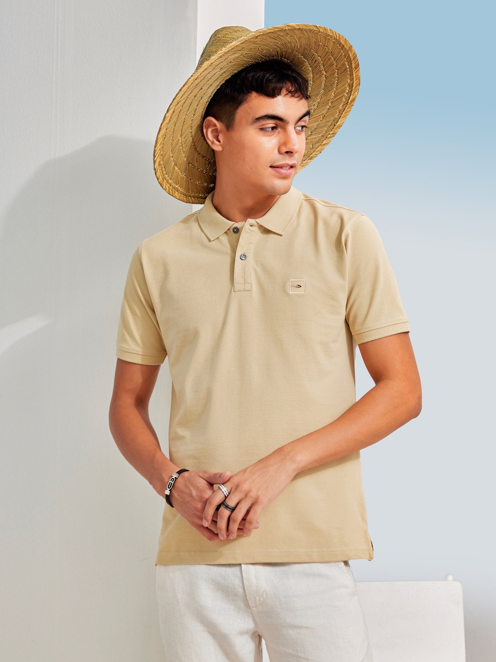 Khakhi Solid Stretch Polo T-Shirt