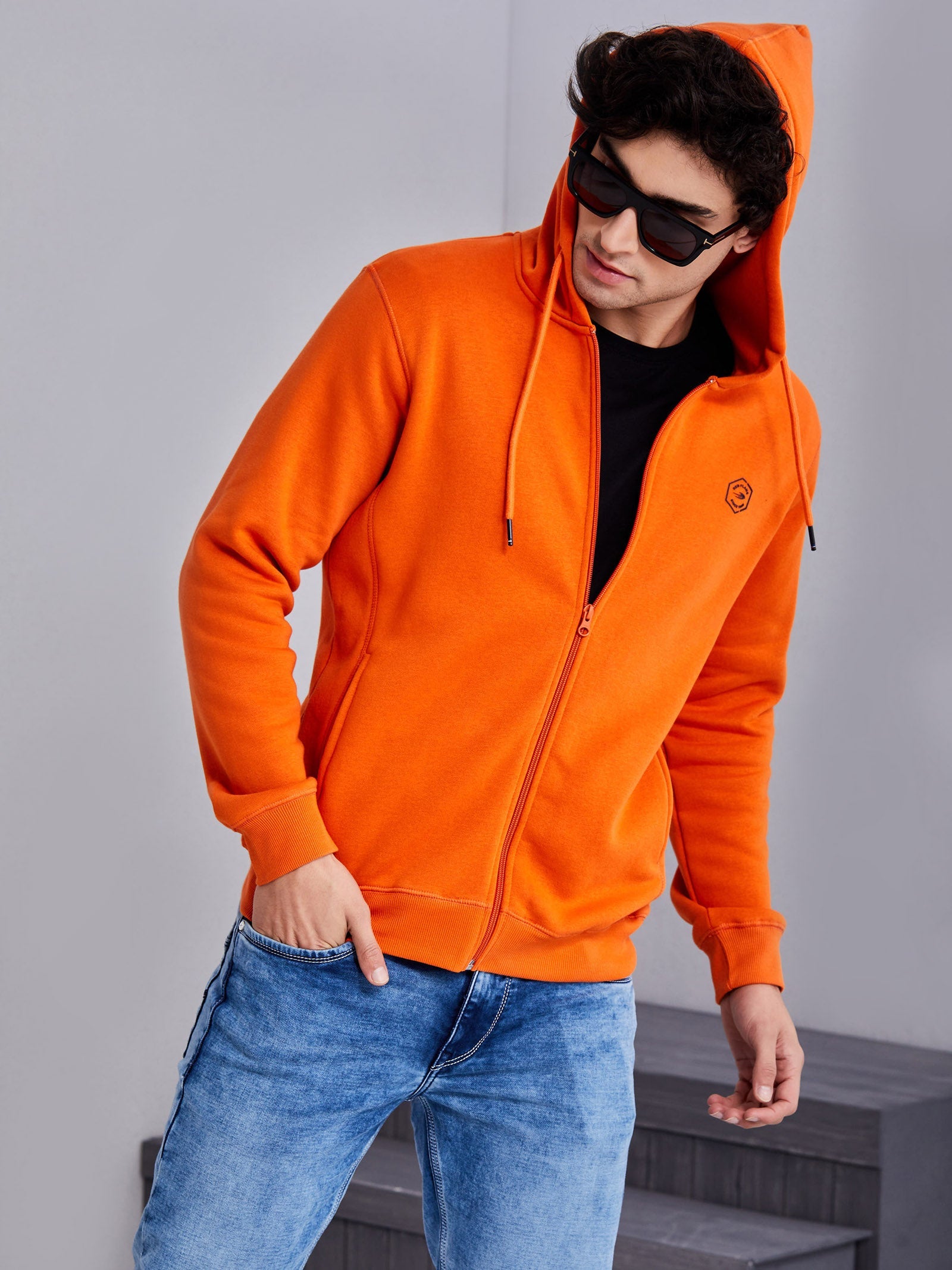 Orange Fleece Hooded Sweatshirt