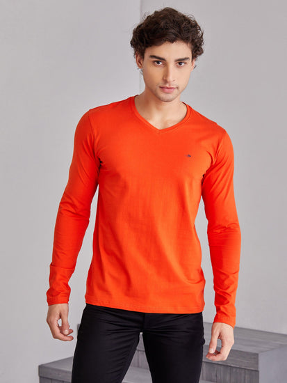 Buy Dark Orange Solid Stretch T Shirt for Men Online Red Flame