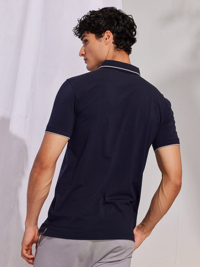 Blue Solid Polo T-Shirt