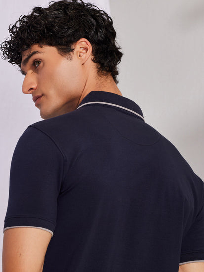 Blue Solid Polo T-Shirt