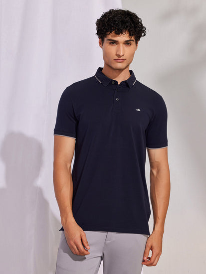 Blue Solid Polo T-Shirt