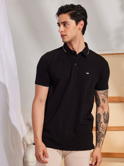 Black Solid Polo T-Shirt