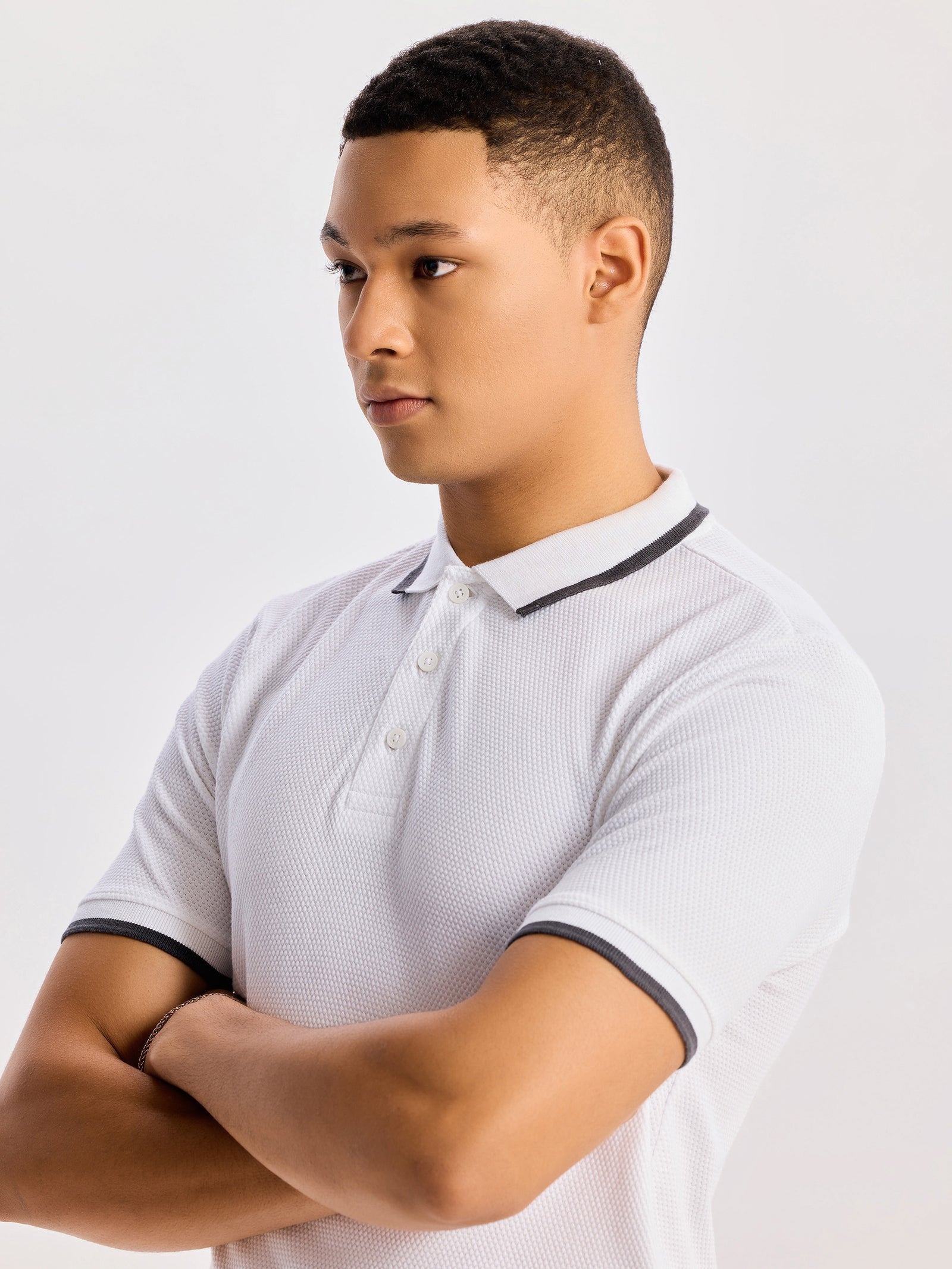 White Regular Fit Pure Cotton Polo T-Shirt