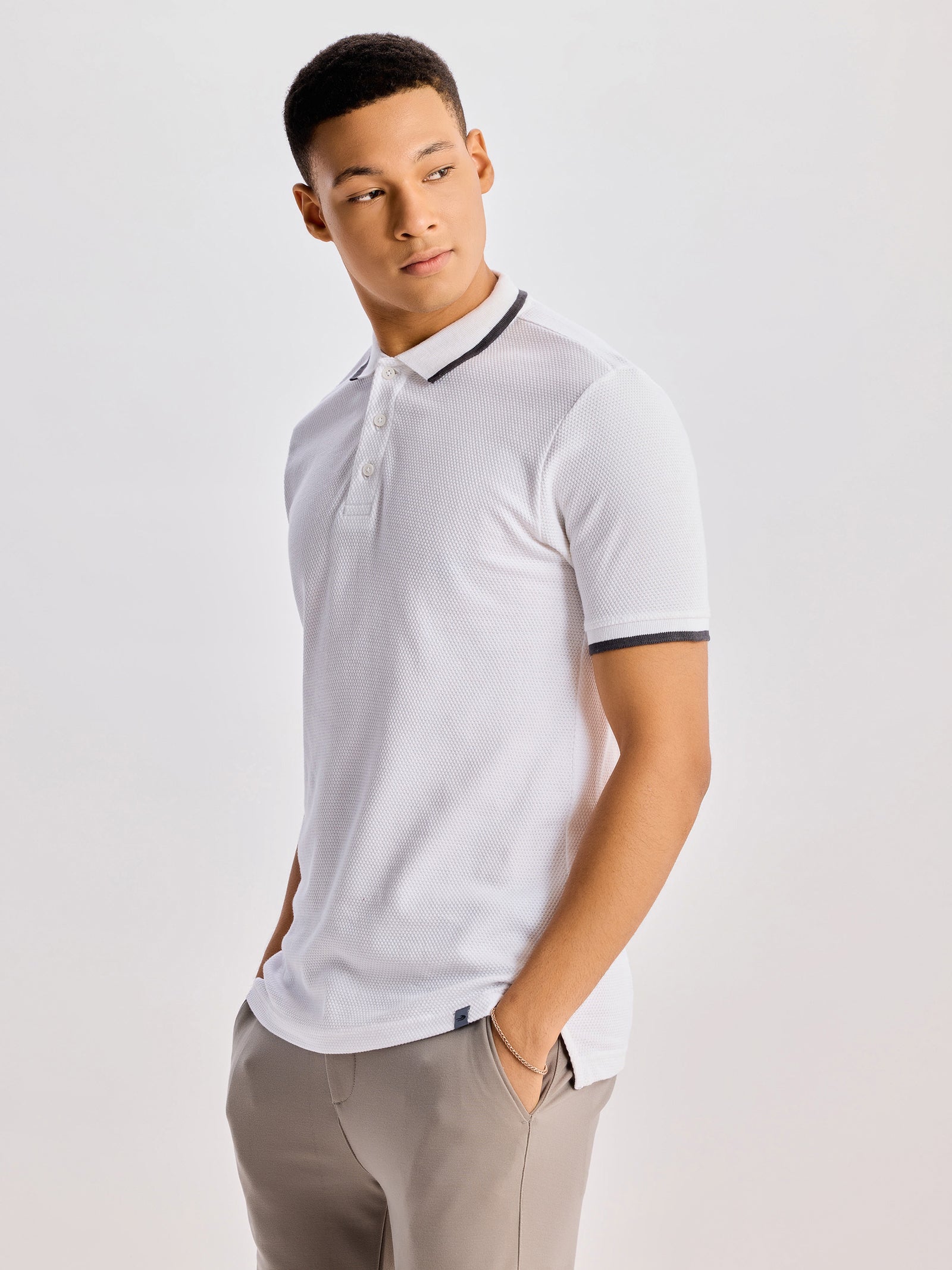 White Regular Fit Pure Cotton Polo T-Shirt