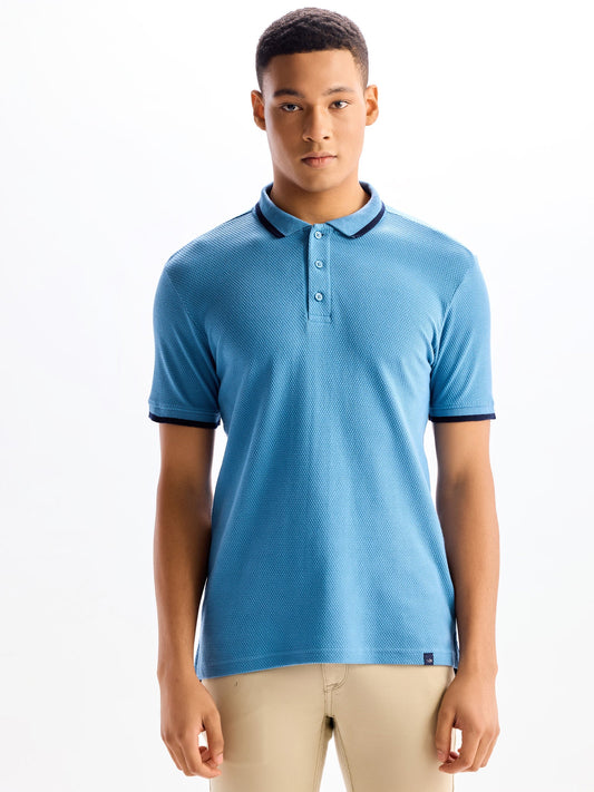 Dark Sky Blue Regular Fit Pure Cotton Polo T-Shirt