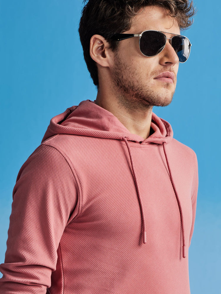 Pink Ottoman Crew Neck Hooded Sweatshirt