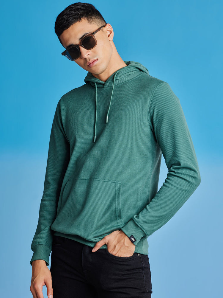 Green Ottoman Crew Neck Hooded Sweatshirt