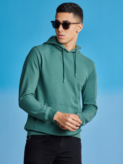 Green Ottoman Crew Neck Hooded Sweatshirt