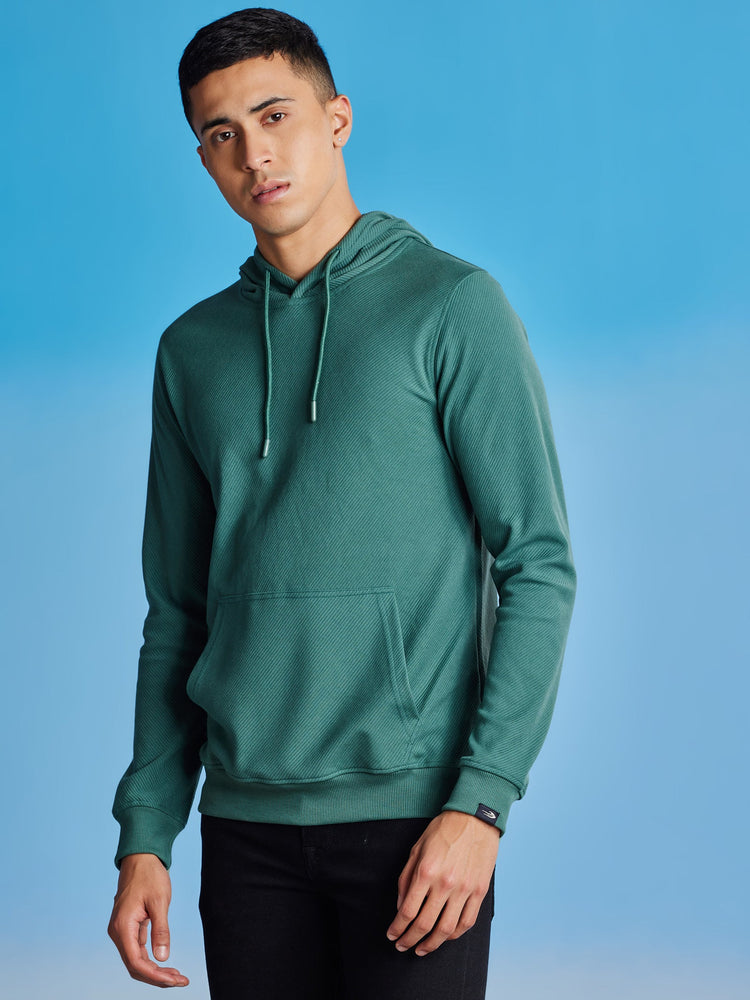 Green Ottoman Crew Neck Hooded Sweatshirt