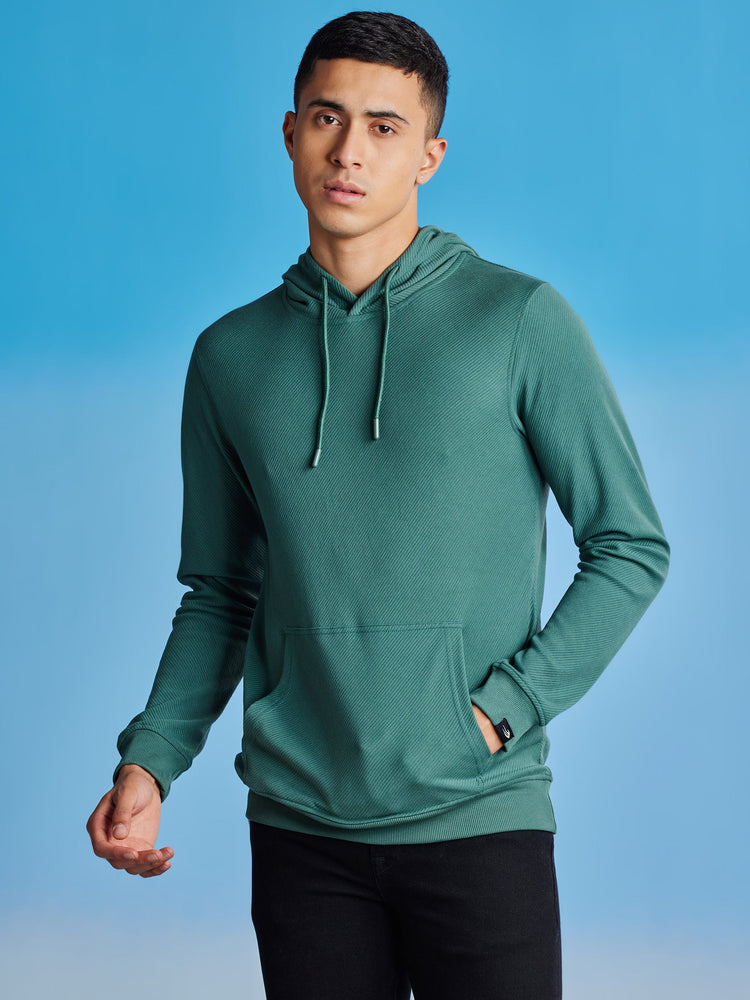 Green Ottoman Crew Neck Hooded Sweatshirt