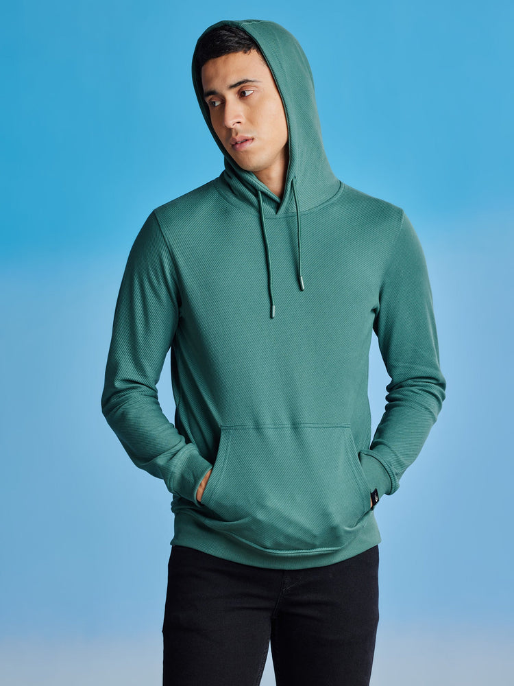 Green Ottoman Crew Neck Hooded Sweatshirt