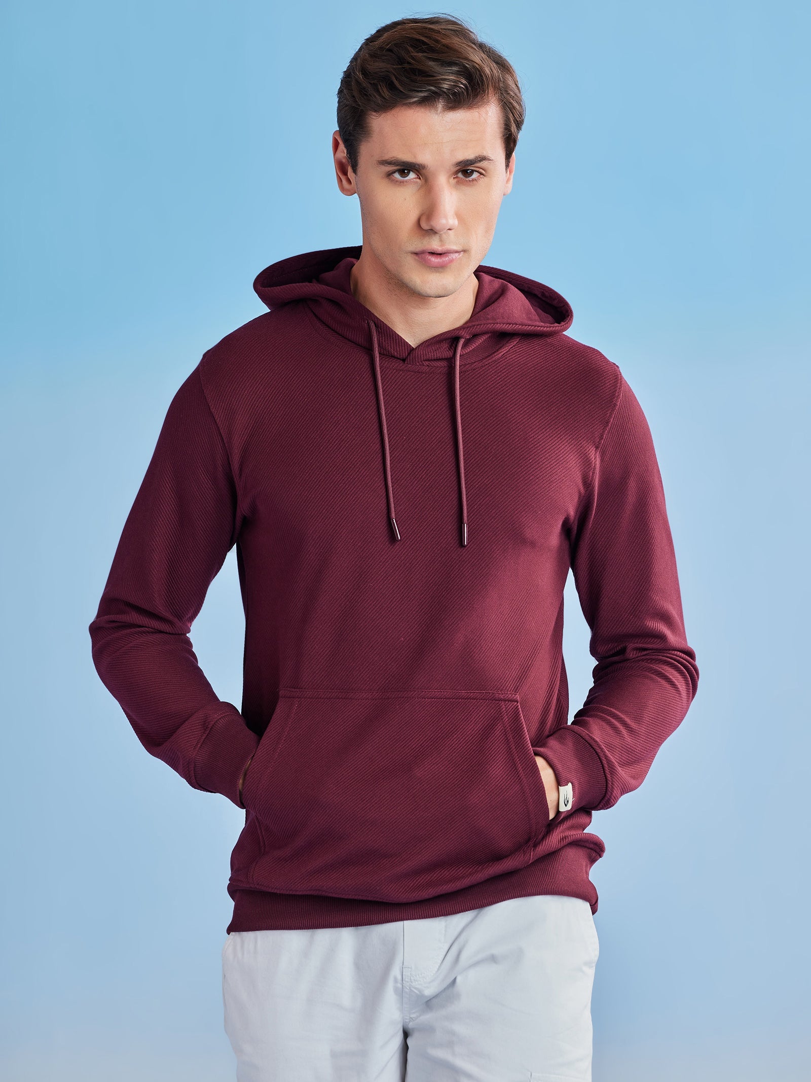 Maroon Ottoman Crew Neck Hooded Sweatshirt