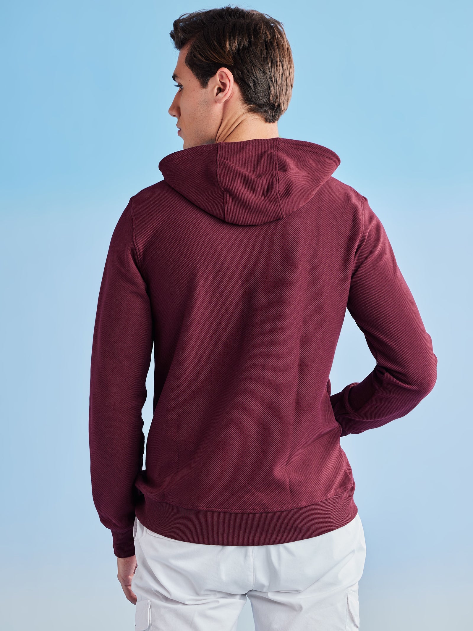 Maroon Ottoman Crew Neck Hooded Sweatshirt