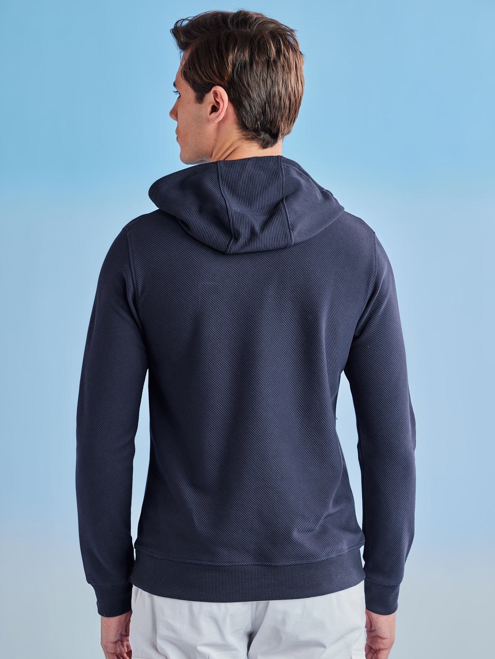 Navy Ottoman Crew Neck Hooded Sweatshirt