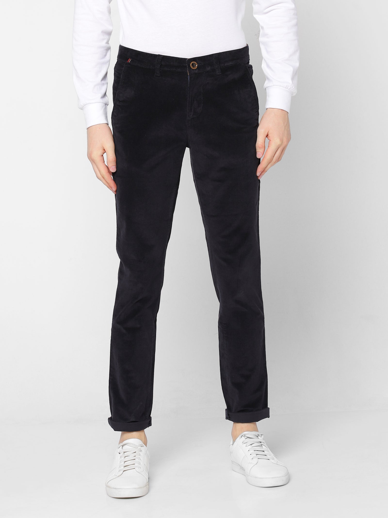 Men's Navy Blue Corduroy Slim Fit Trouser