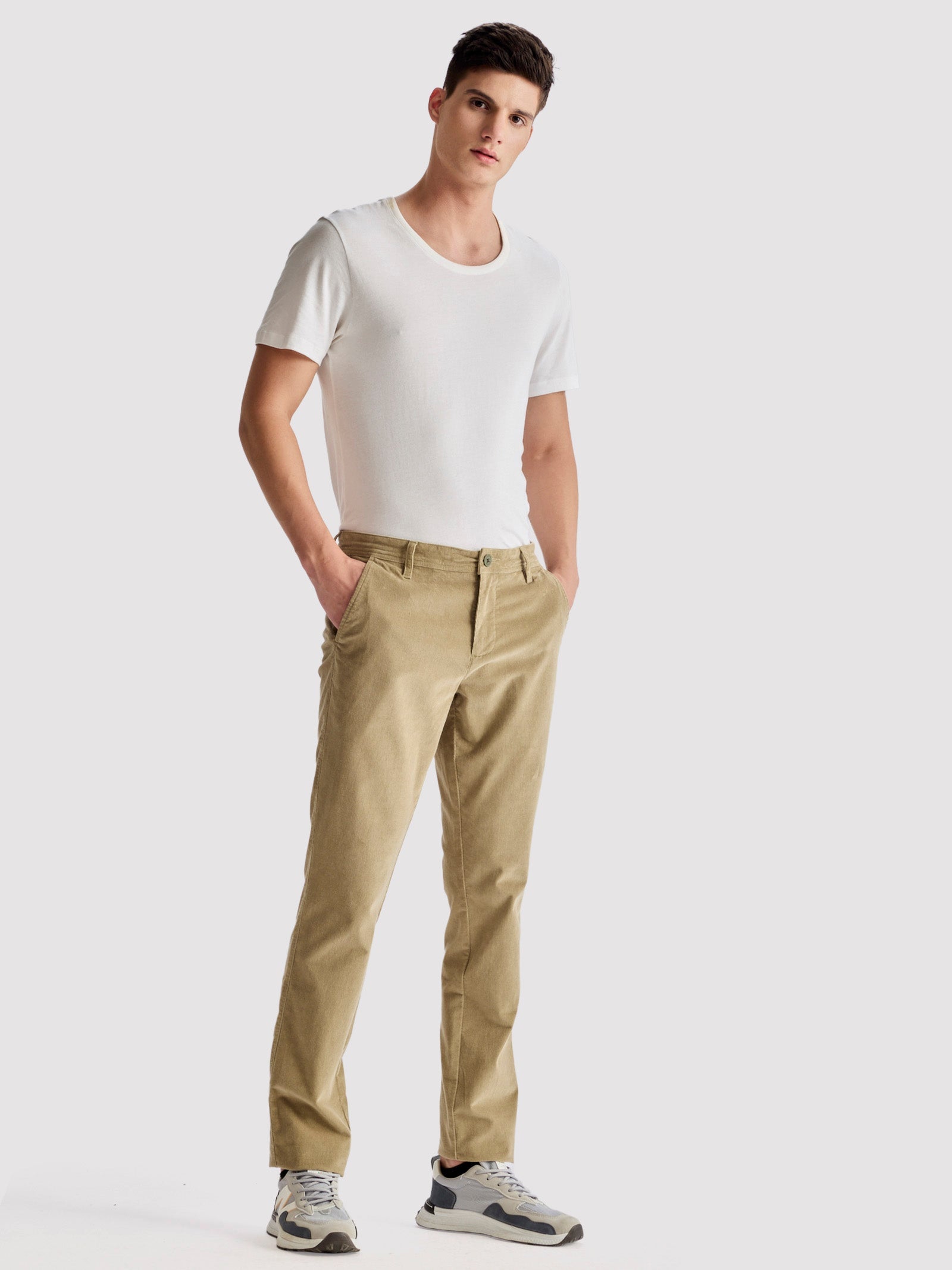 Cream Corduroy Slim Fit Trouser