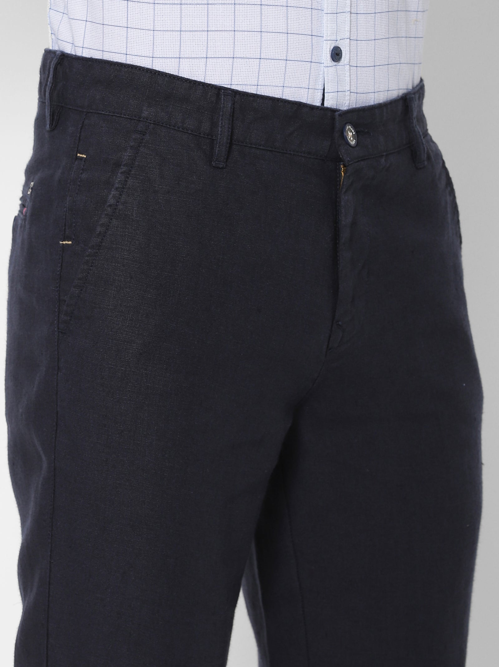 Navy Linens Solid Slim Fit Trouser
