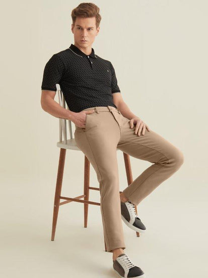 Beige Solid 4-Way Stretch Ultra Slim Fit Trouser