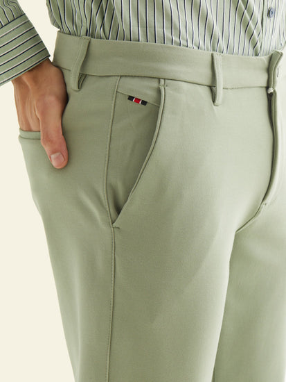 Green Solid 4-Way Stretch Ultra Slim Fit Trouser