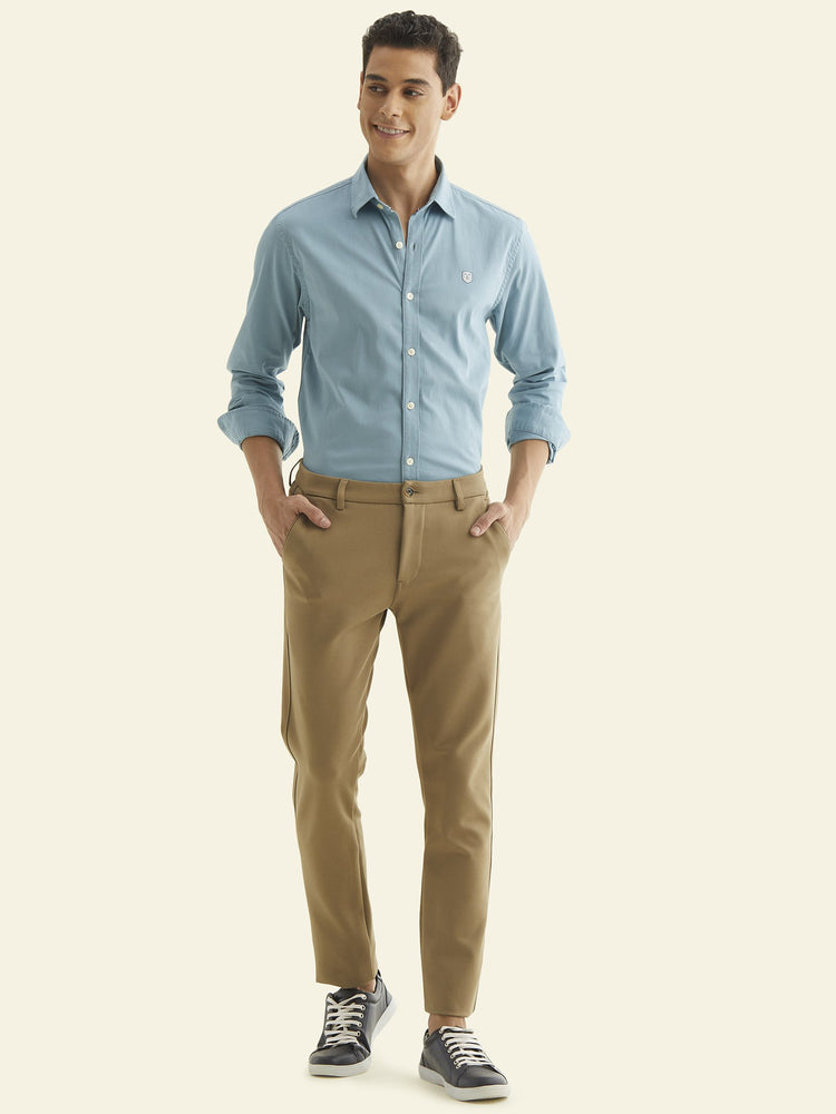 Khaki Solid 4-Way Stretch Ultra Slim Fit Trouser