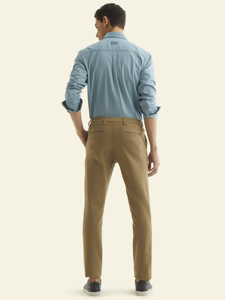 Khaki Solid 4-Way Stretch Ultra Slim Fit Trouser