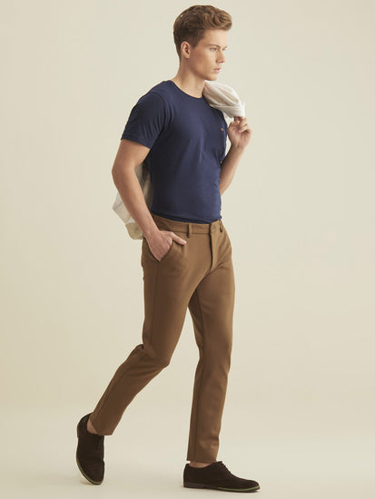 Brown Solid 4-Way Stretch Ultra Slim Fit Trouser