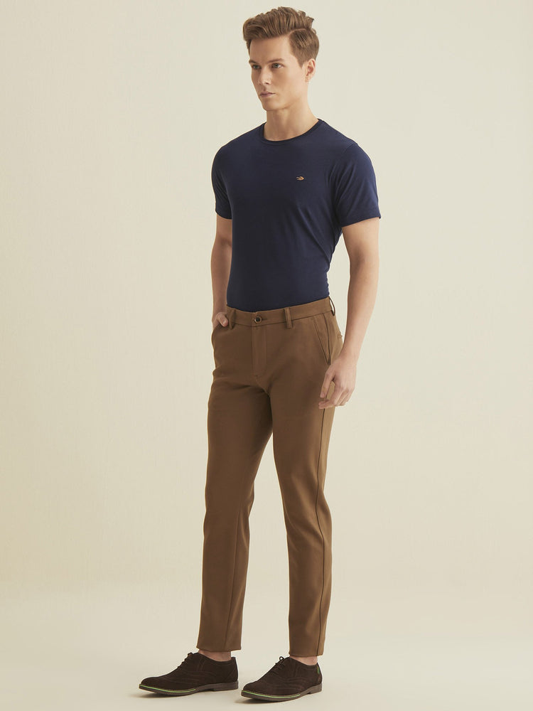 Brown Solid 4-Way Stretch Ultra Slim Fit Trouser