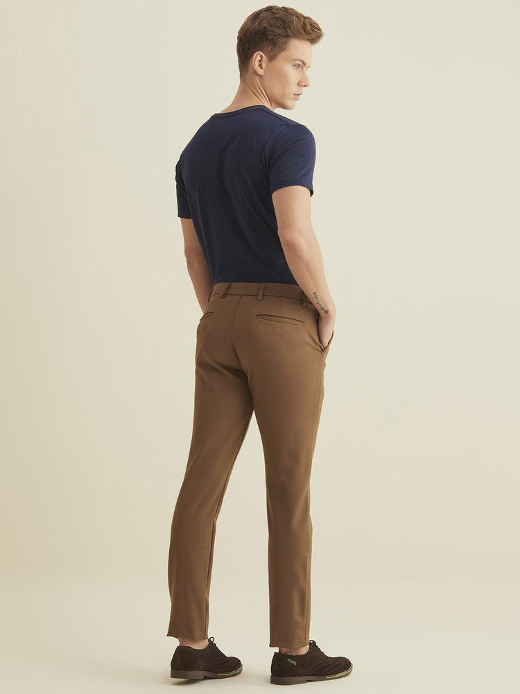 Brown Solid 4-Way Stretch Ultra Slim Fit Trouser