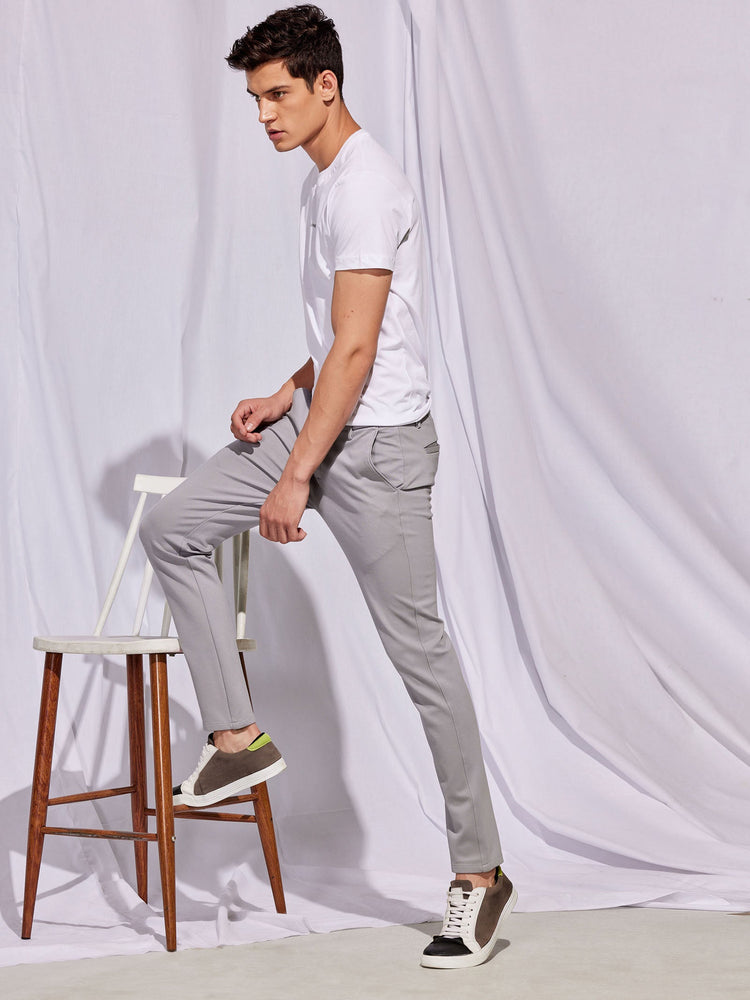 Grey Solid 4-Way Stretch Ultra Slim Fit Trouser