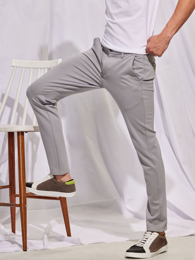 Grey Solid 4-Way Stretch Ultra Slim Fit Trouser