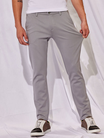 Grey Solid 4-Way Stretch Ultra Slim Fit Trouser