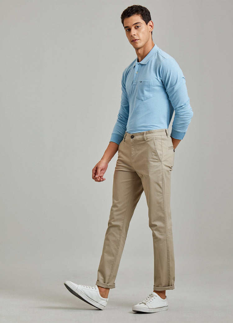 Grey Solid Stretch Slim Fit Trouser