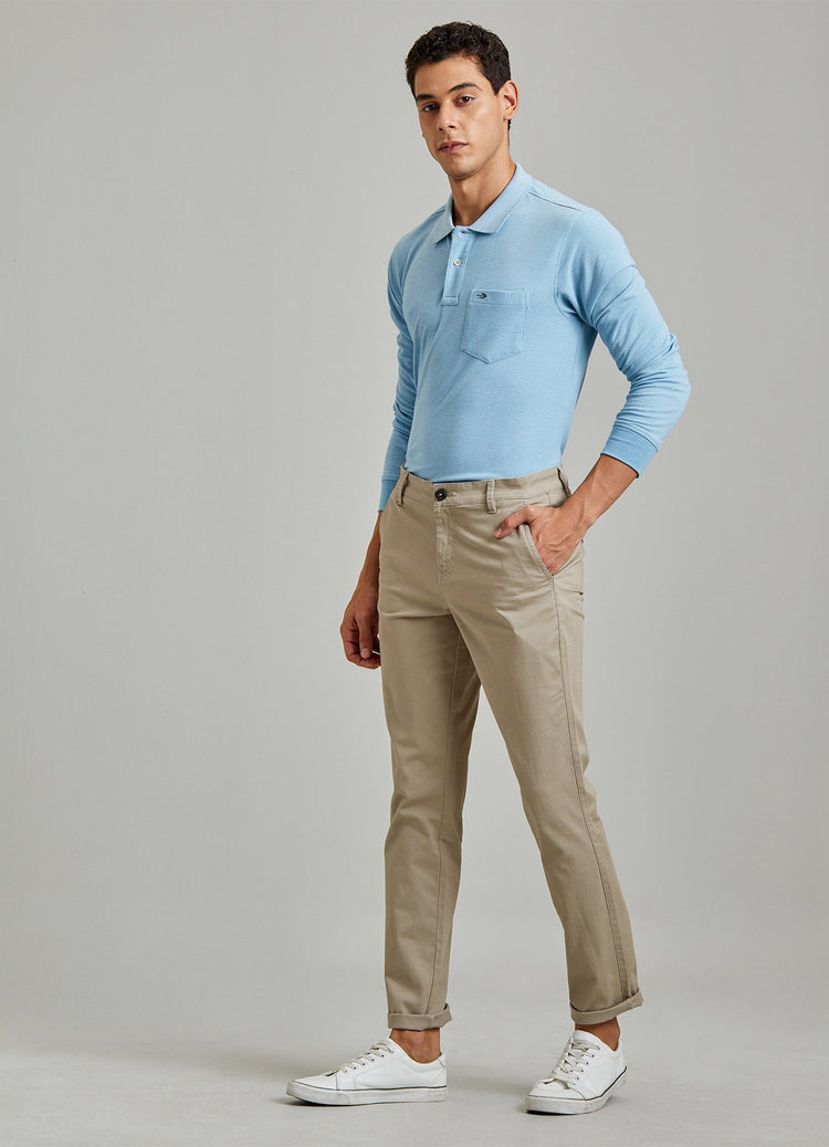 Grey Solid Stretch Slim Fit Trouser