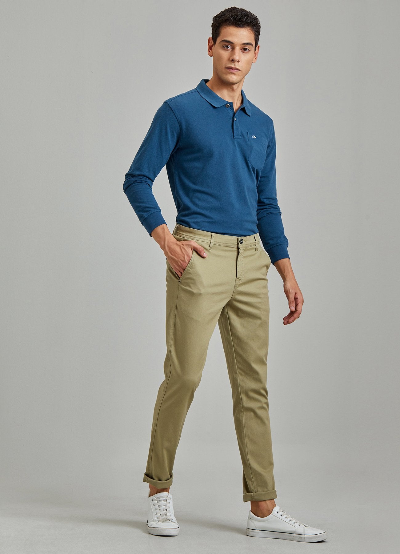 Green Solid Stretch Slim Fit Trouser