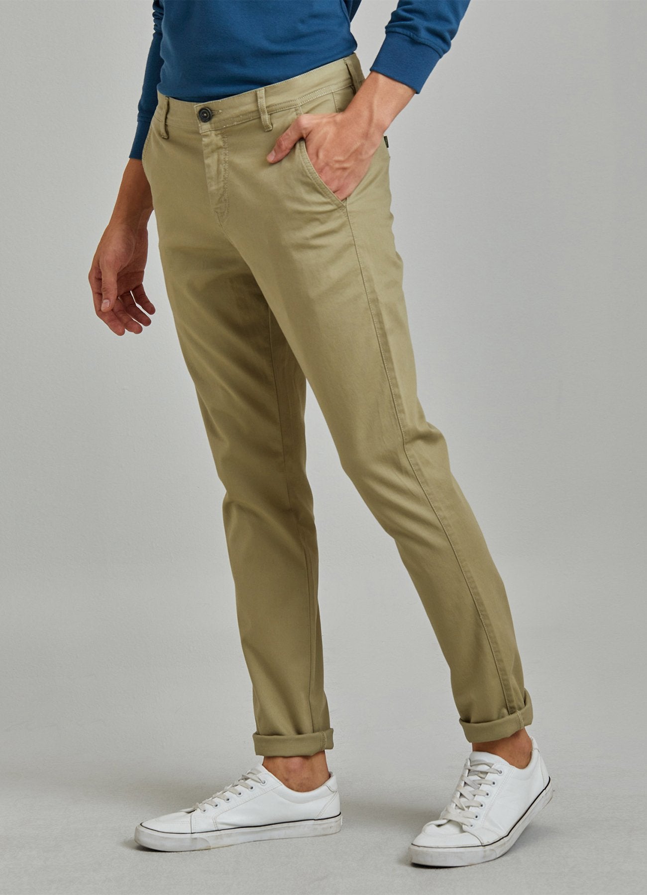 Green Solid Stretch Slim Fit Trouser