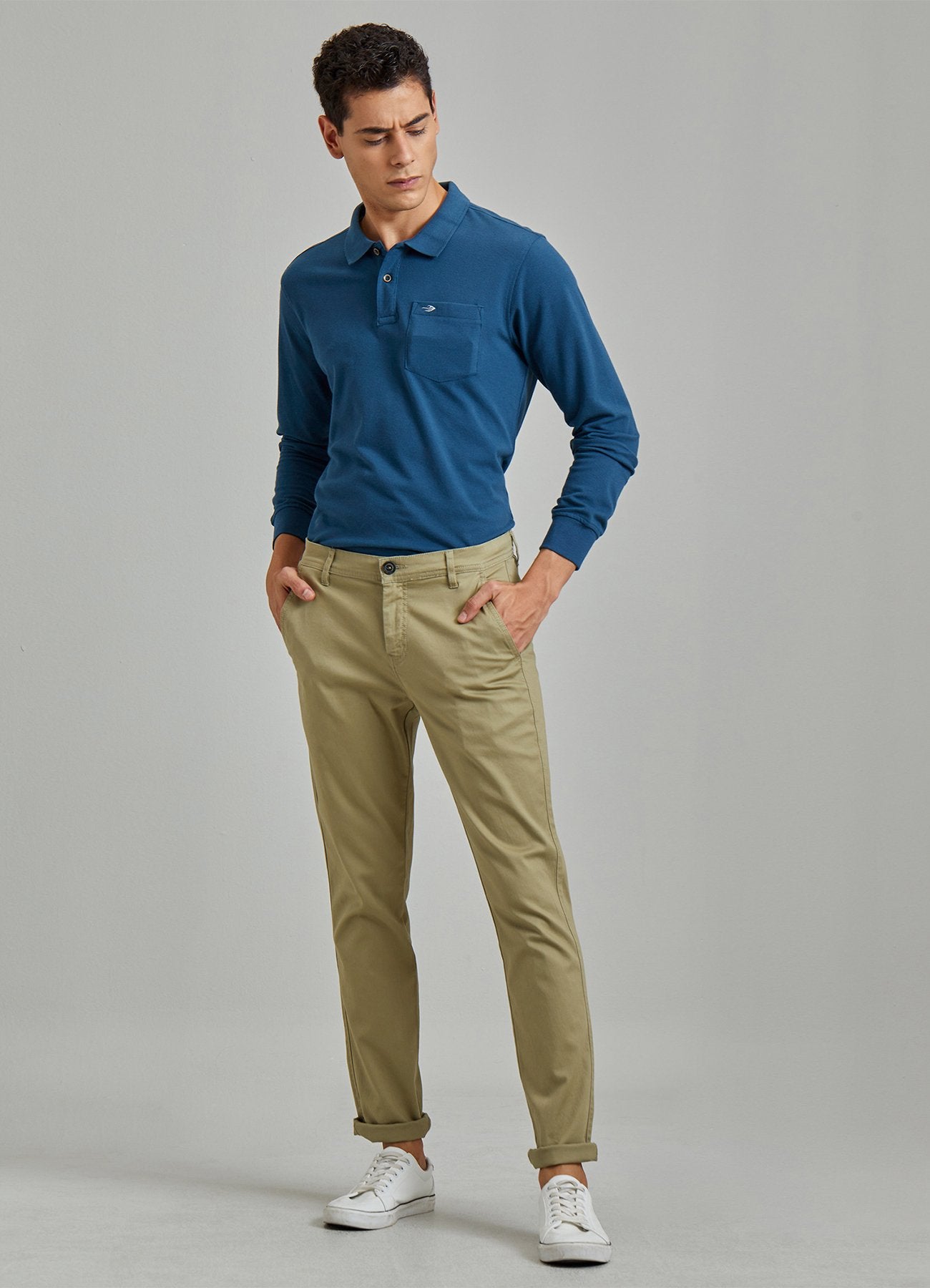 Green Solid Stretch Slim Fit Trouser