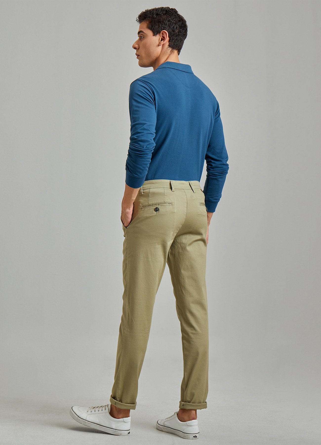 Green Solid Stretch Slim Fit Trouser